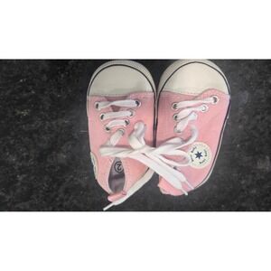 Baby Baby Pink Canvas High Top Crib Shoes Sneakers Infant Size 2 Polka Dot Sole
